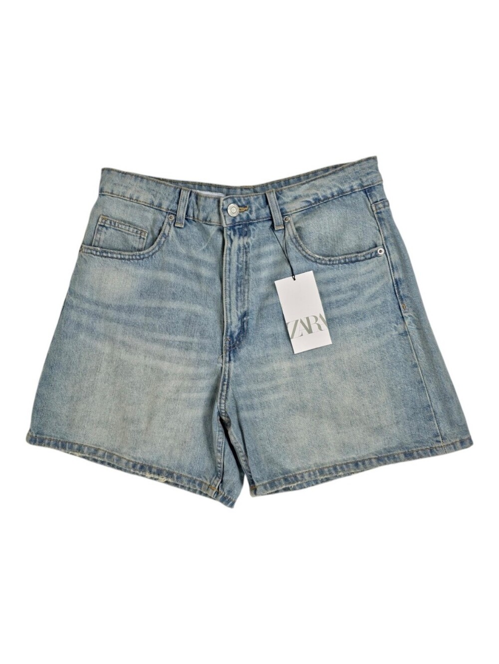 Zara Denim High Rise Shorts Womens 10 Light Wash Blue Jean 100% Cotton NWT